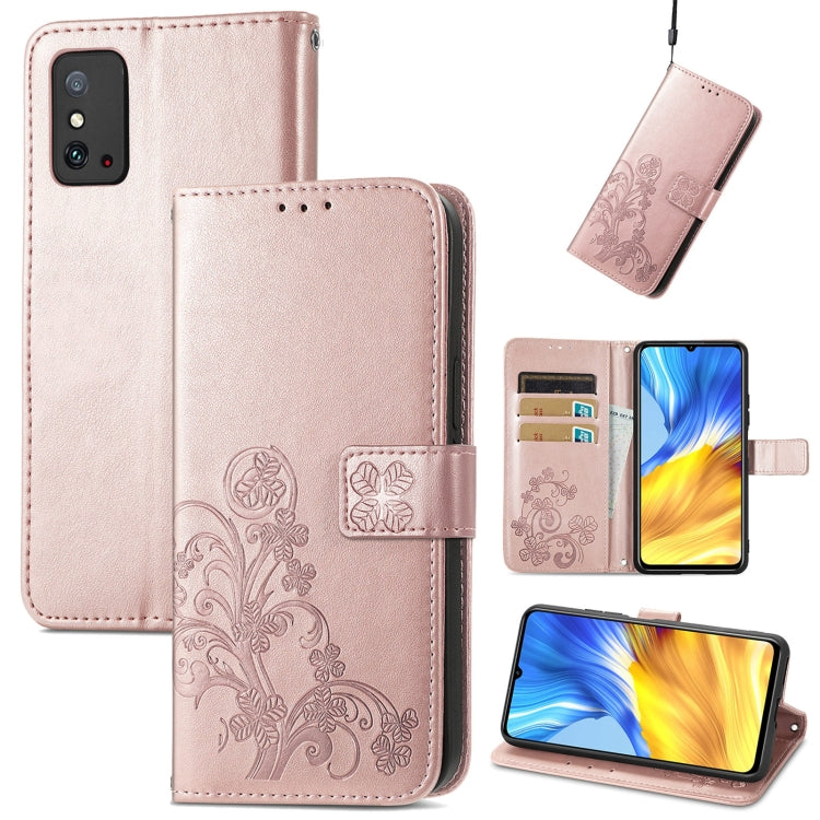 For Honor X10 Max 5G Four-leaf Clasp Embossed Buckle Leather Phone Case