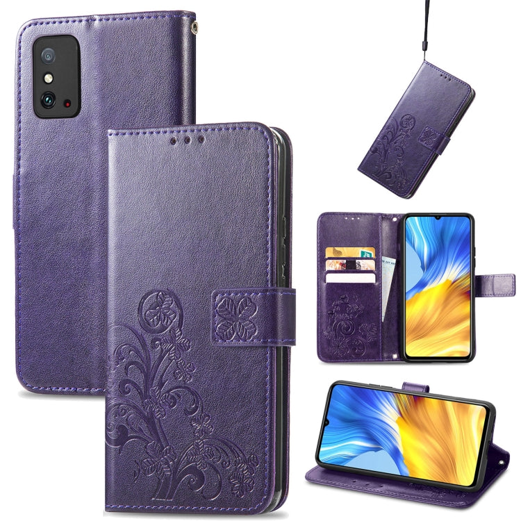 For Honor X10 Max 5G Four-leaf Clasp Embossed Buckle Leather Phone Case
