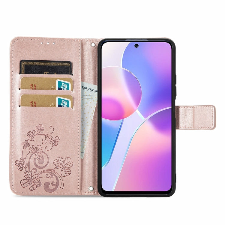 For Honor X30i Four-leaf Clasp Embossed Buckle Leather Phone Case