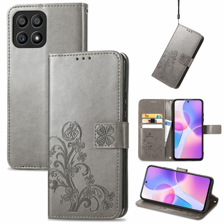 For Honor X30i Four-leaf Clasp Embossed Buckle Leather Phone Case