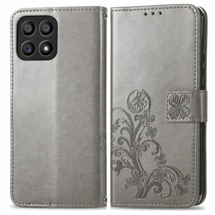 For Honor X30i Four-leaf Clasp Embossed Buckle Leather Phone Case