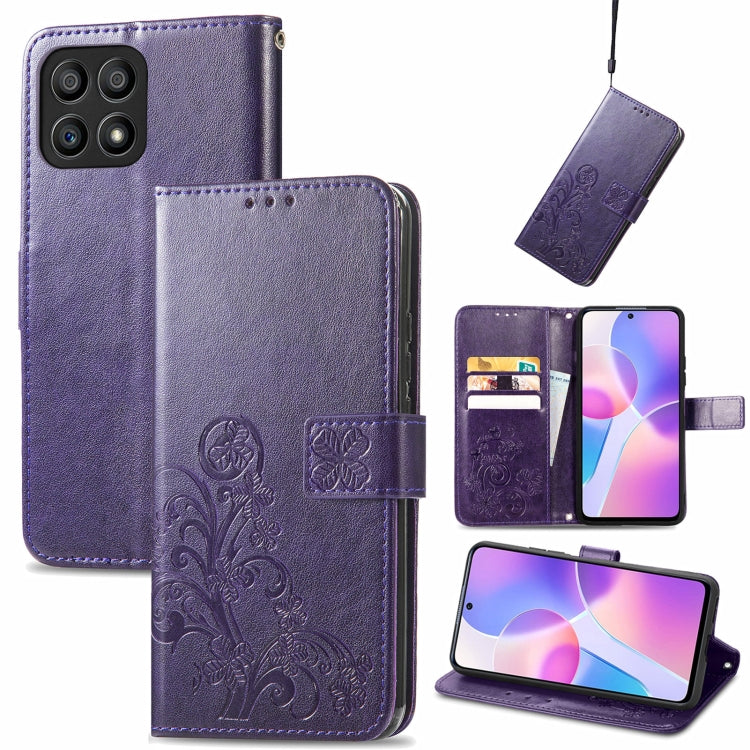 For Honor X30i Four-leaf Clasp Embossed Buckle Leather Phone Case