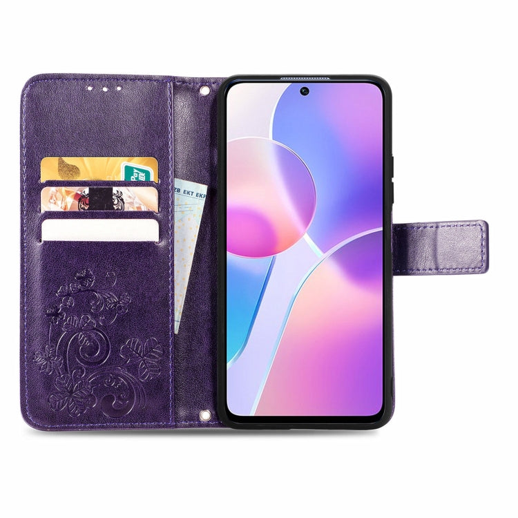 For Honor X30i Four-leaf Clasp Embossed Buckle Leather Phone Case