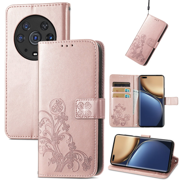 For Honor Magic3 Pro Four-leaf Clasp Embossed Buckle Leather Phone Case