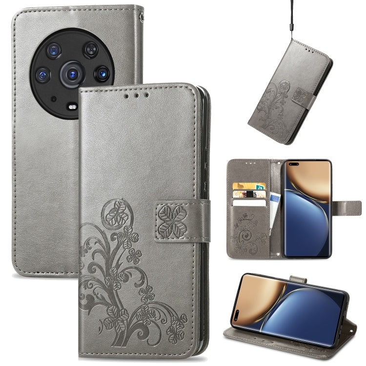 For Honor Magic3 Pro Four-leaf Clasp Embossed Buckle Leather Phone Case