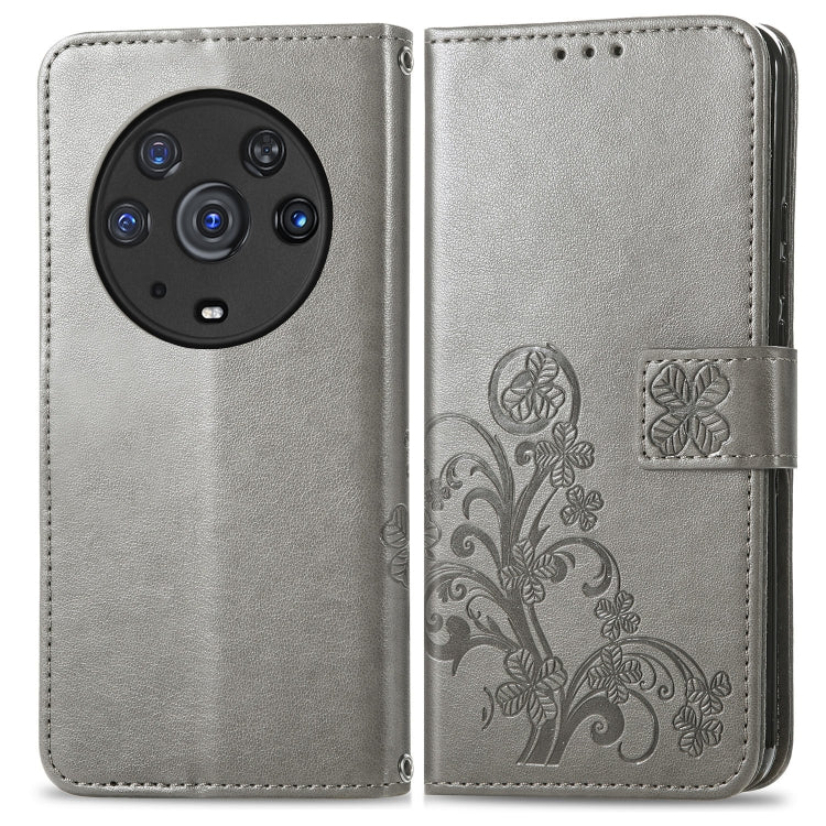 For Honor Magic3 Pro Four-leaf Clasp Embossed Buckle Leather Phone Case