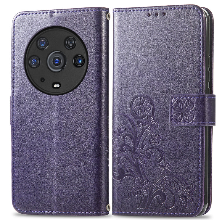 For Honor Magic3 Pro Four-leaf Clasp Embossed Buckle Leather Phone Case