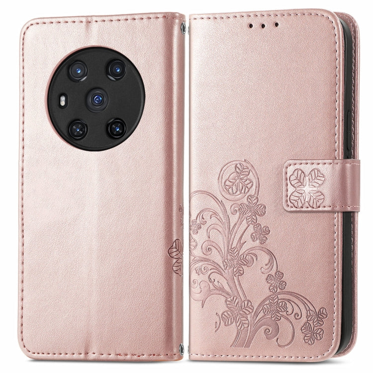 For Honor Magic3 Four-leaf Clasp Embossed Buckle Leather Phone Case
