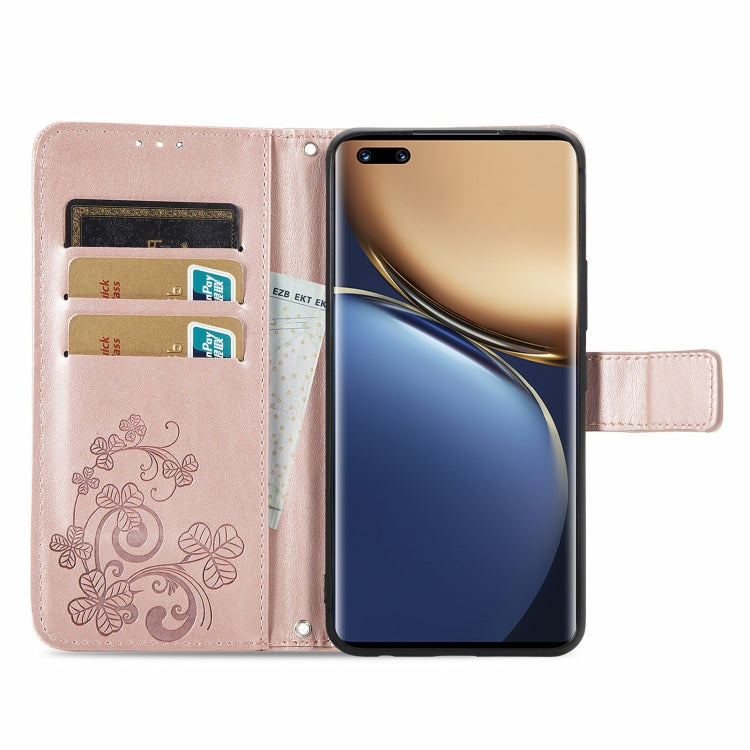 For Honor Magic3 Four-leaf Clasp Embossed Buckle Leather Phone Case