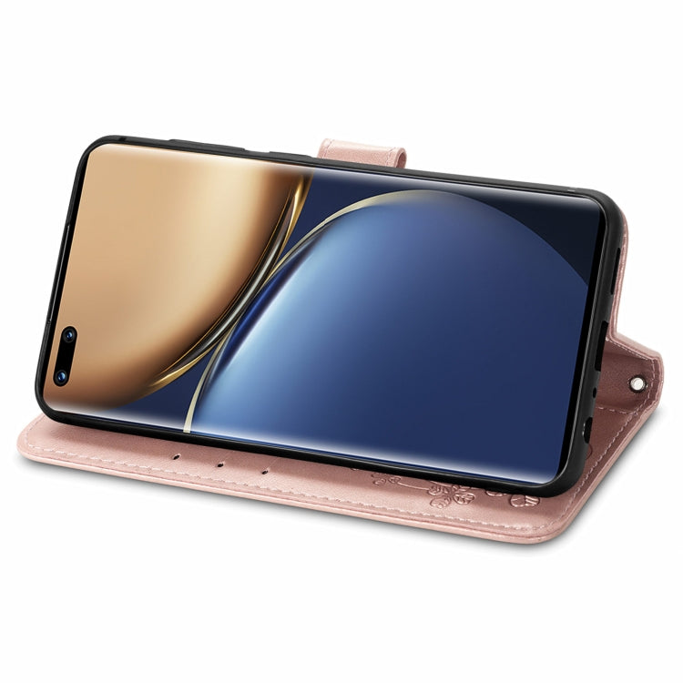 For Honor Magic3 Four-leaf Clasp Embossed Buckle Leather Phone Case