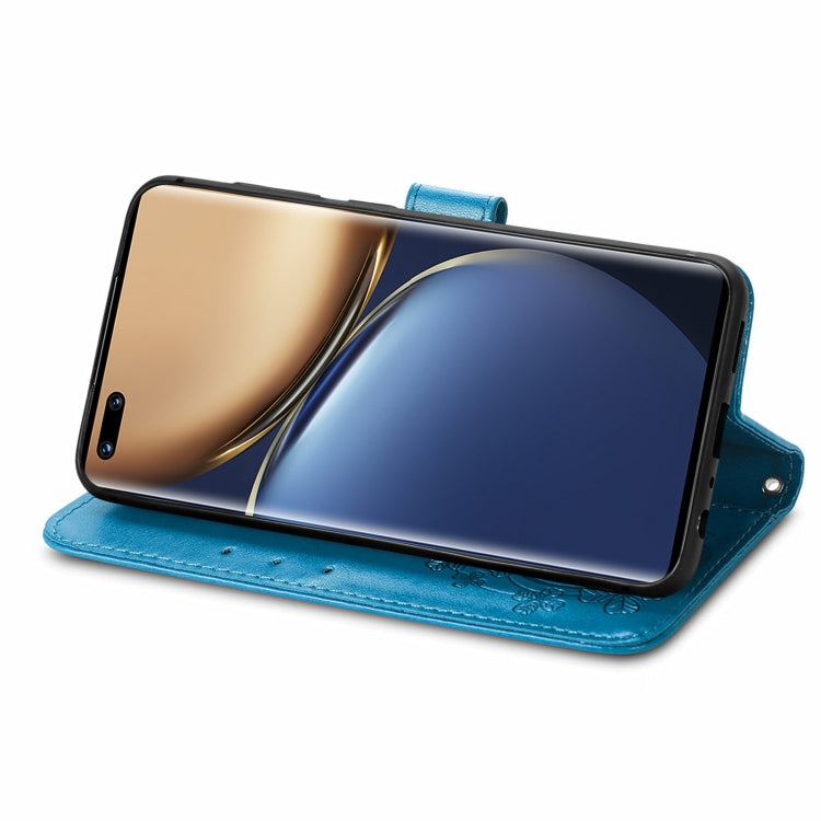 For Honor Magic3 Four-leaf Clasp Embossed Buckle Leather Phone Case