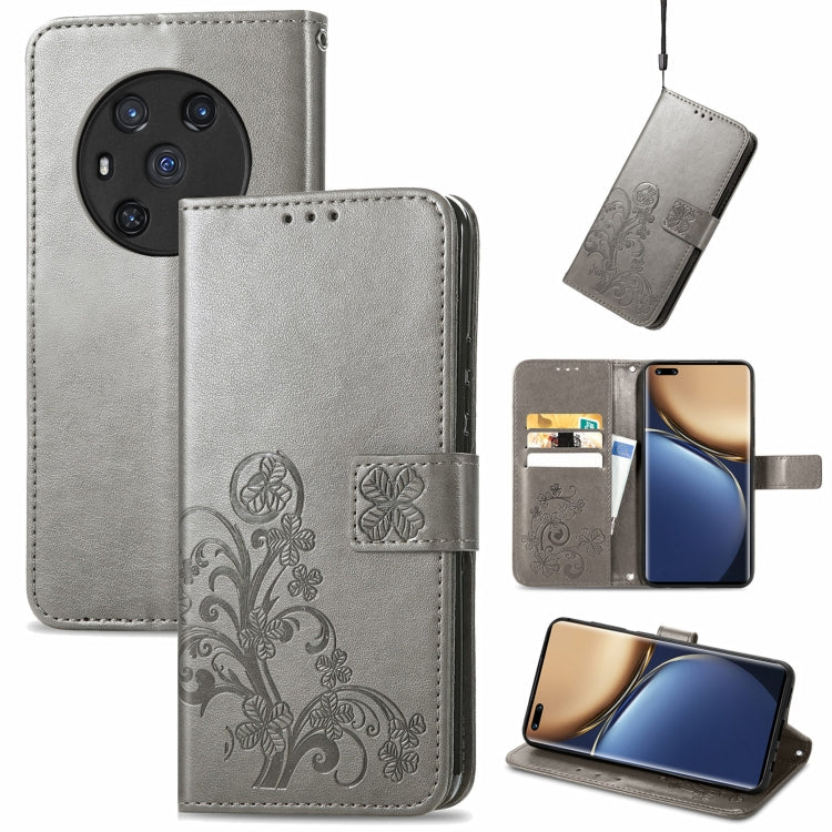 For Honor Magic3 Four-leaf Clasp Embossed Buckle Leather Phone Case