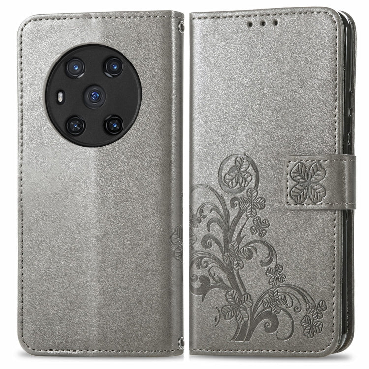 For Honor Magic3 Four-leaf Clasp Embossed Buckle Leather Phone Case