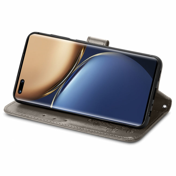 For Honor Magic3 Four-leaf Clasp Embossed Buckle Leather Phone Case