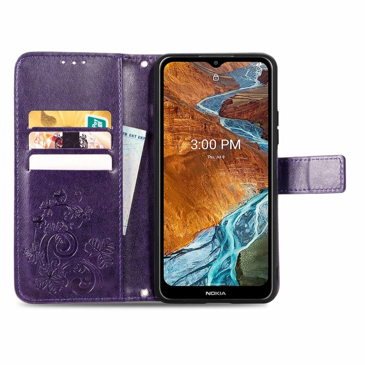 For Nokia G300 Four-leaf Clasp Embossed Buckle Leather Phone Case