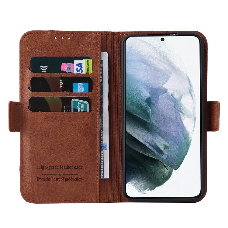 For Samsung Galaxy S21 5G Dual Buckle Card Wallet Calf Leather Phone Case