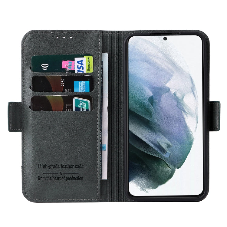 For Samsung Galaxy S21 5G Dual Buckle Card Wallet Calf Leather Phone Case