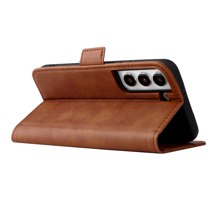 For Samsung Galaxy S22 5G Dual Buckle Card Wallet Calf Leather Phone Case