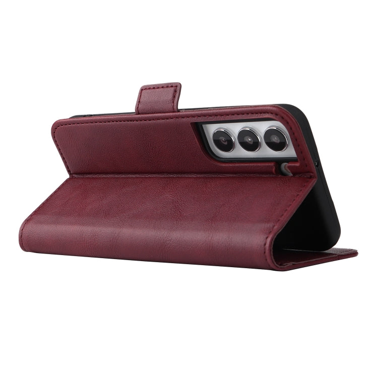 For Samsung Galaxy S22 5G Dual Buckle Card Wallet Calf Leather Phone Case