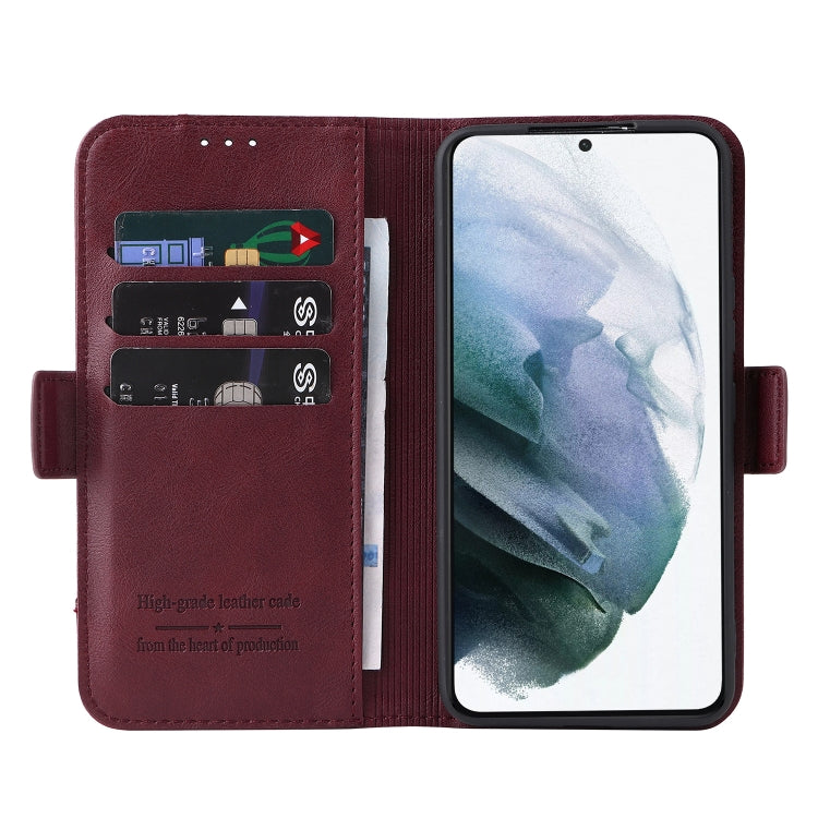 For Samsung Galaxy S22+ 5G Dual Buckle Card Wallet Calf Leather Phone Case