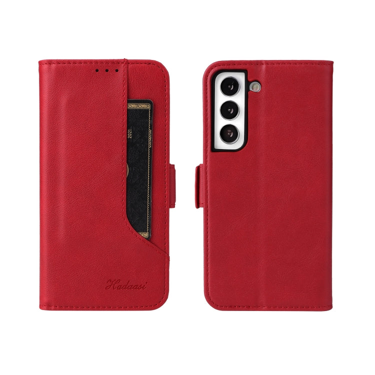 For Samsung Galaxy S22+ 5G Dual Buckle Card Wallet Calf Leather Phone Case