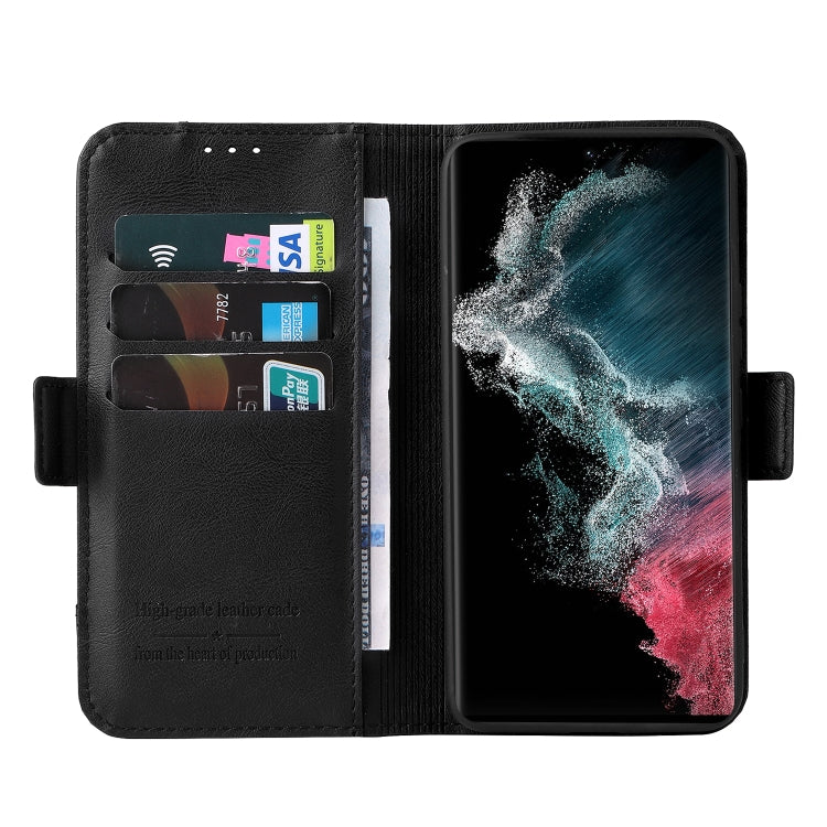 For Samsung Galaxy S22 Ultra 5G Dual Buckle Card Wallet Calf Leather Phone Case