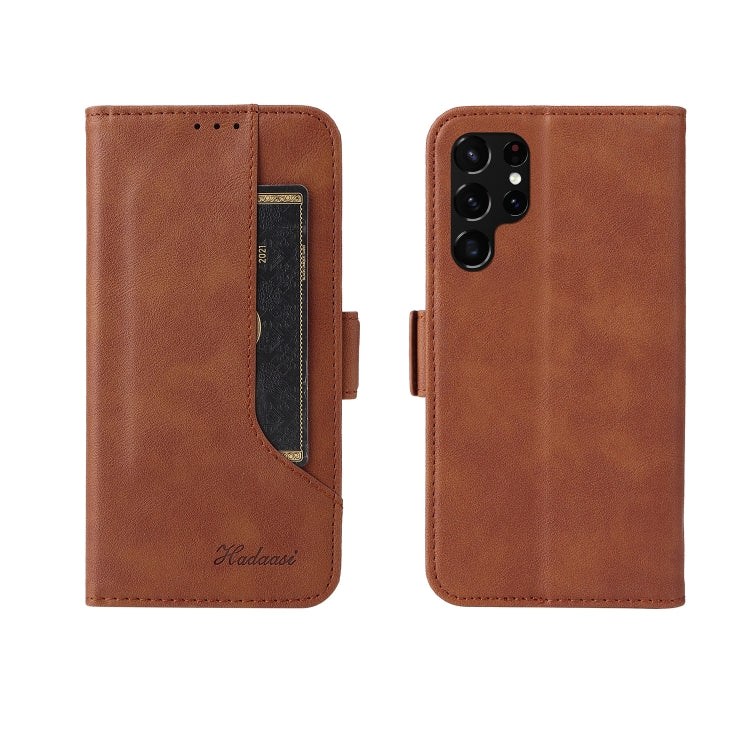 For Samsung Galaxy S22 Ultra 5G Dual Buckle Card Wallet Calf Leather Phone Case