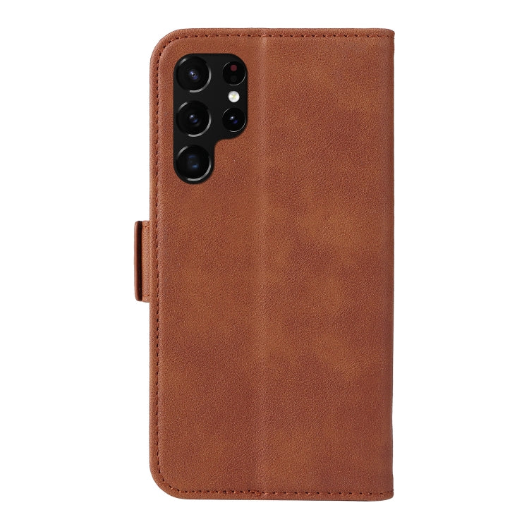 For Samsung Galaxy S22 Ultra 5G Dual Buckle Card Wallet Calf Leather Phone Case