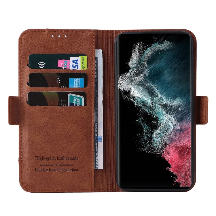 For Samsung Galaxy S22 Ultra 5G Dual Buckle Card Wallet Calf Leather Phone Case