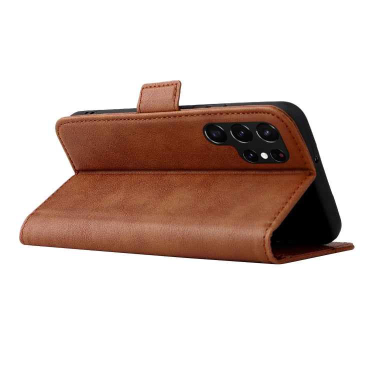 For Samsung Galaxy S22 Ultra 5G Dual Buckle Card Wallet Calf Leather Phone Case