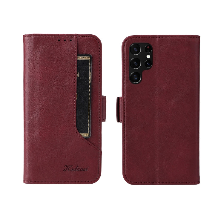 For Samsung Galaxy S22 Ultra 5G Dual Buckle Card Wallet Calf Leather Phone Case