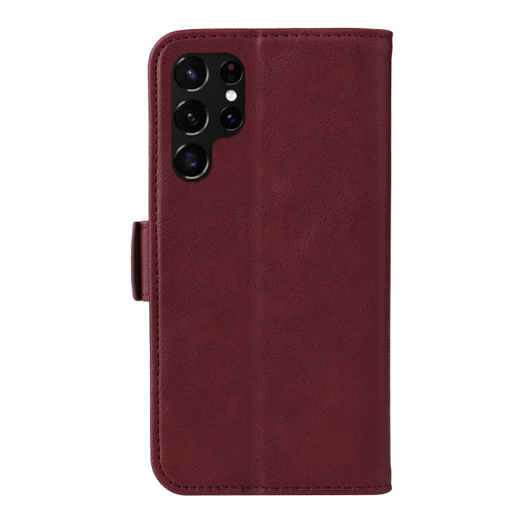 For Samsung Galaxy S22 Ultra 5G Dual Buckle Card Wallet Calf Leather Phone Case