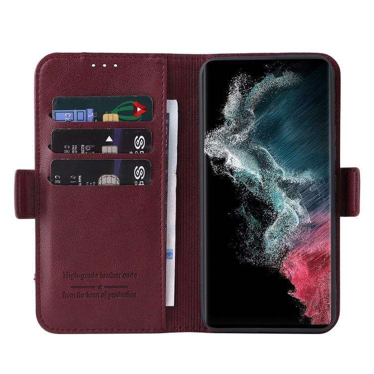 For Samsung Galaxy S22 Ultra 5G Dual Buckle Card Wallet Calf Leather Phone Case