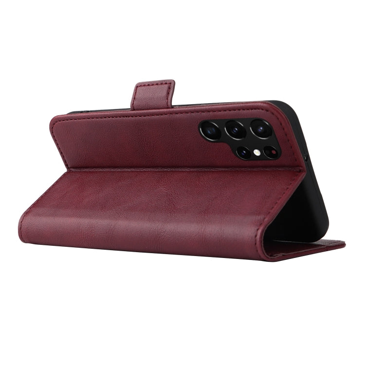 For Samsung Galaxy S22 Ultra 5G Dual Buckle Card Wallet Calf Leather Phone Case