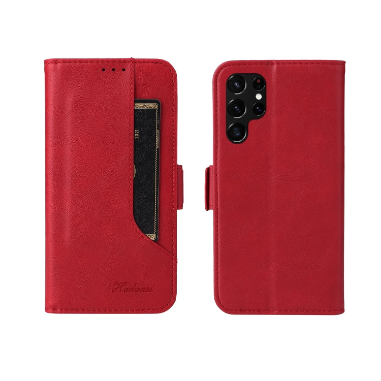 For Samsung Galaxy S22 Ultra 5G Dual Buckle Card Wallet Calf Leather Phone Case