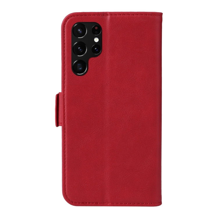 For Samsung Galaxy S22 Ultra 5G Dual Buckle Card Wallet Calf Leather Phone Case