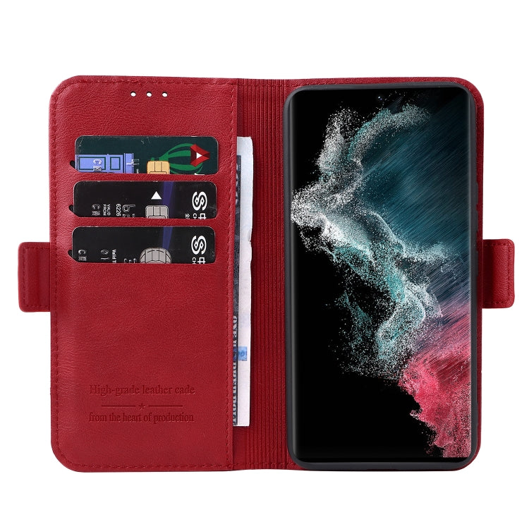 For Samsung Galaxy S22 Ultra 5G Dual Buckle Card Wallet Calf Leather Phone Case