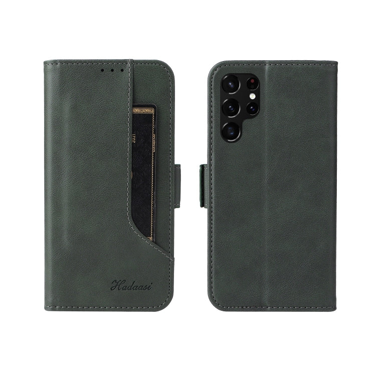 For Samsung Galaxy S22 Ultra 5G Dual Buckle Card Wallet Calf Leather Phone Case