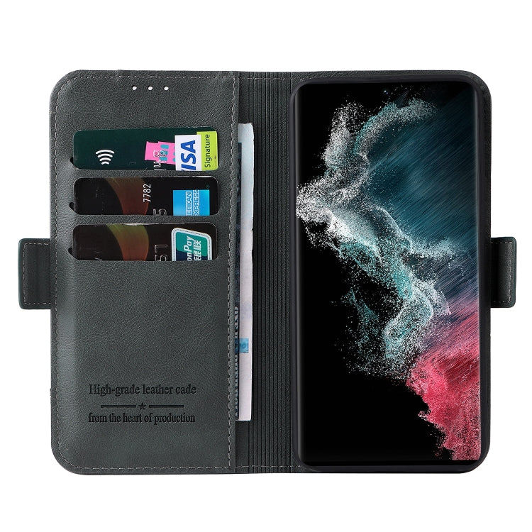 For Samsung Galaxy S22 Ultra 5G Dual Buckle Card Wallet Calf Leather Phone Case