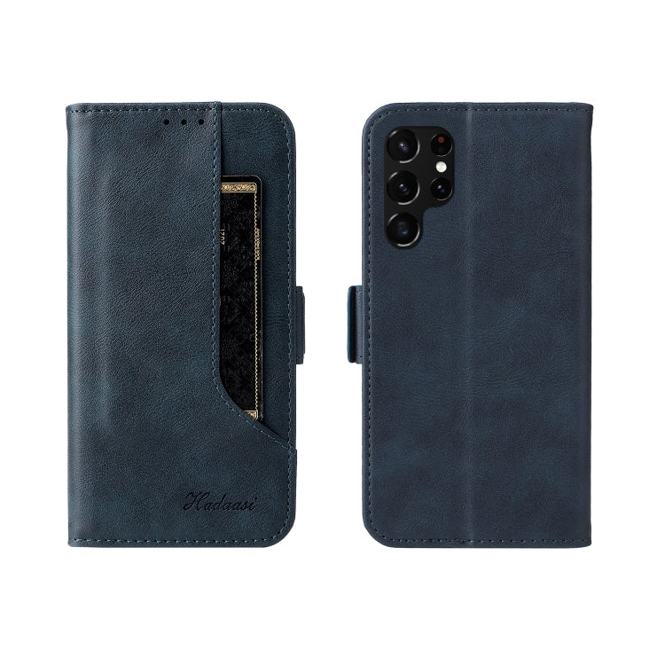 For Samsung Galaxy S22 Ultra 5G Dual Buckle Card Wallet Calf Leather Phone Case