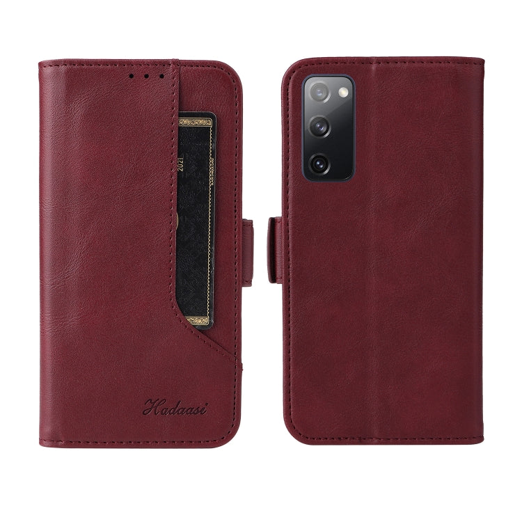 For Samsung Galaxy S20 FE Dual Buckle Card Wallet Calf Leather Phone Case