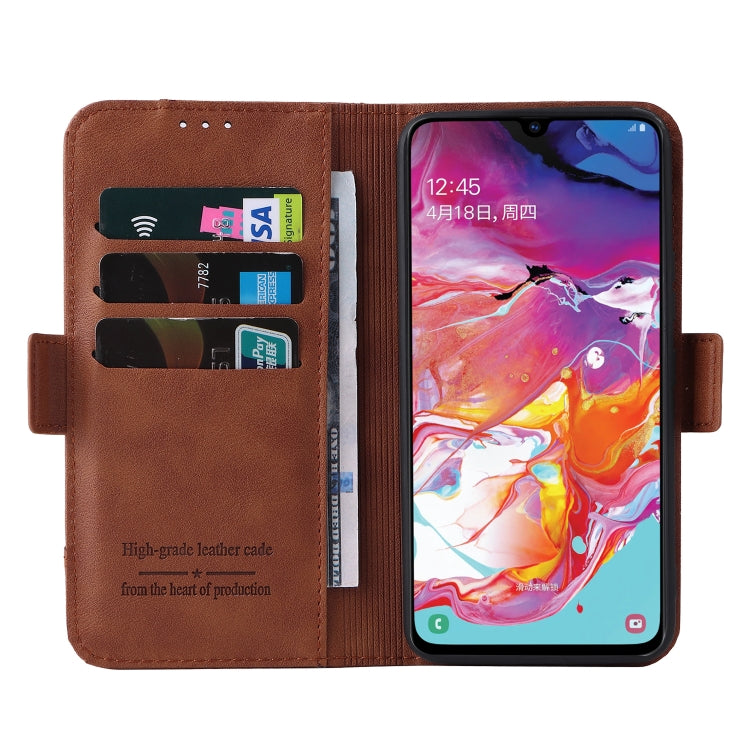 For Samsung Galaxy A70 Dual Buckle Card Wallet Calf Leather Phone Case