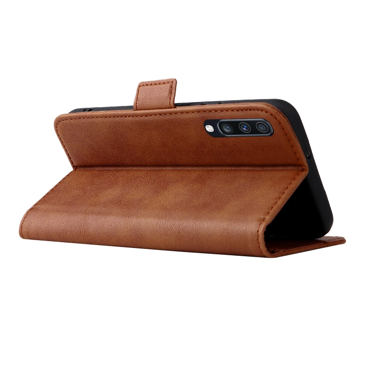 For Samsung Galaxy A70 Dual Buckle Card Wallet Calf Leather Phone Case