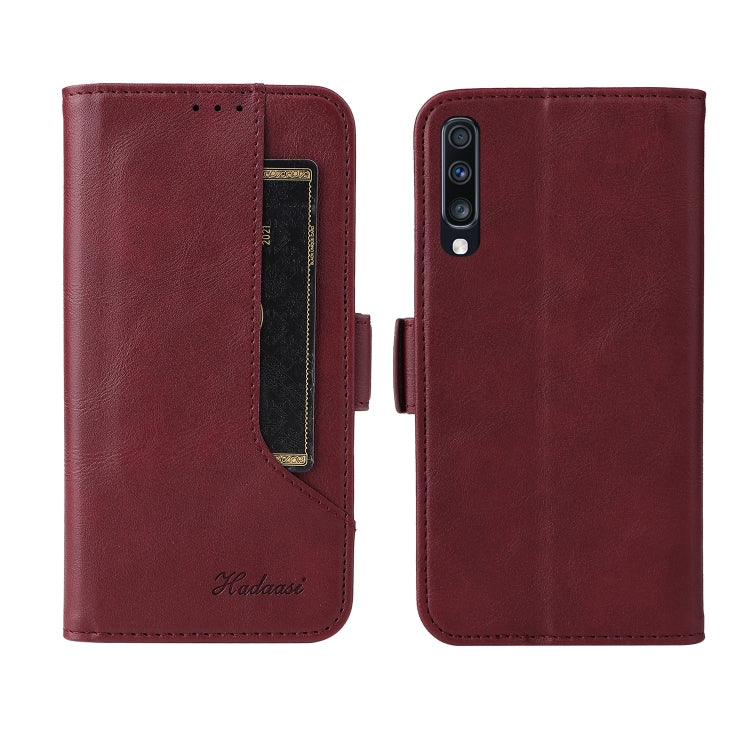 For Samsung Galaxy A70 Dual Buckle Card Wallet Calf Leather Phone Case