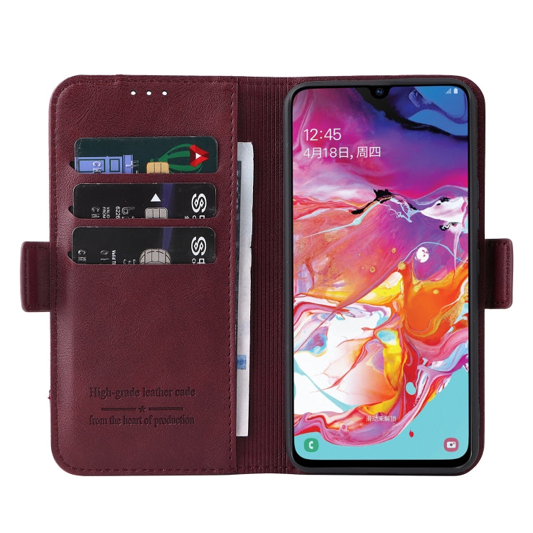 For Samsung Galaxy A70 Dual Buckle Card Wallet Calf Leather Phone Case