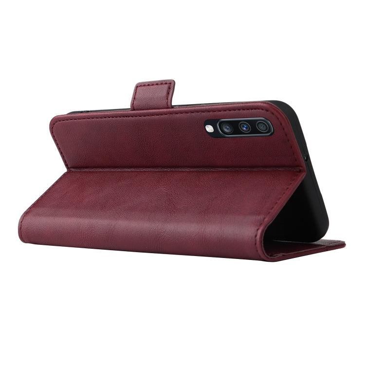 For Samsung Galaxy A70 Dual Buckle Card Wallet Calf Leather Phone Case
