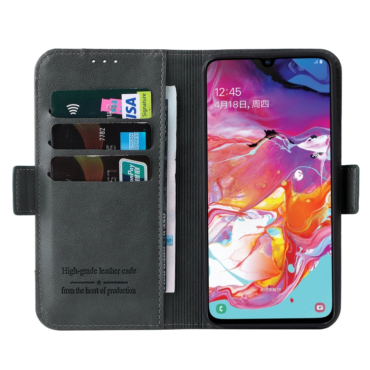 For Samsung Galaxy A70 Dual Buckle Card Wallet Calf Leather Phone Case