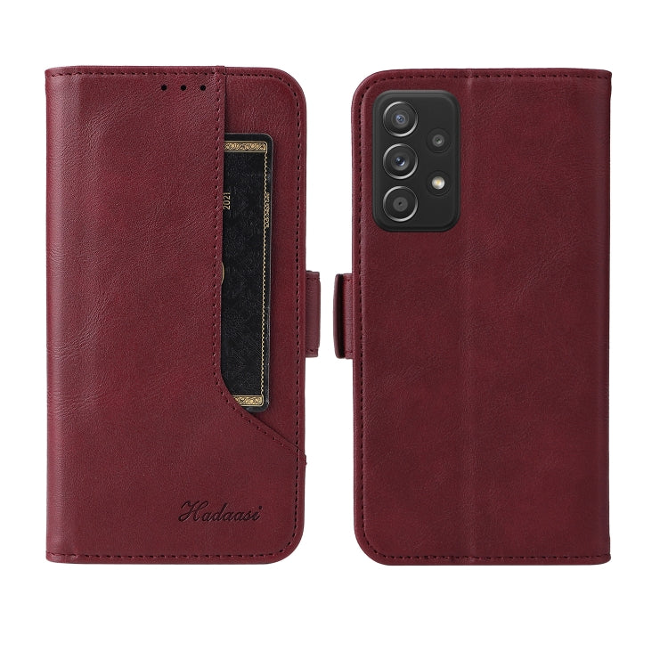 For Samsung Galaxy A52  5G / 4G Dual Buckle Card Wallet Calf Leather Phone Case