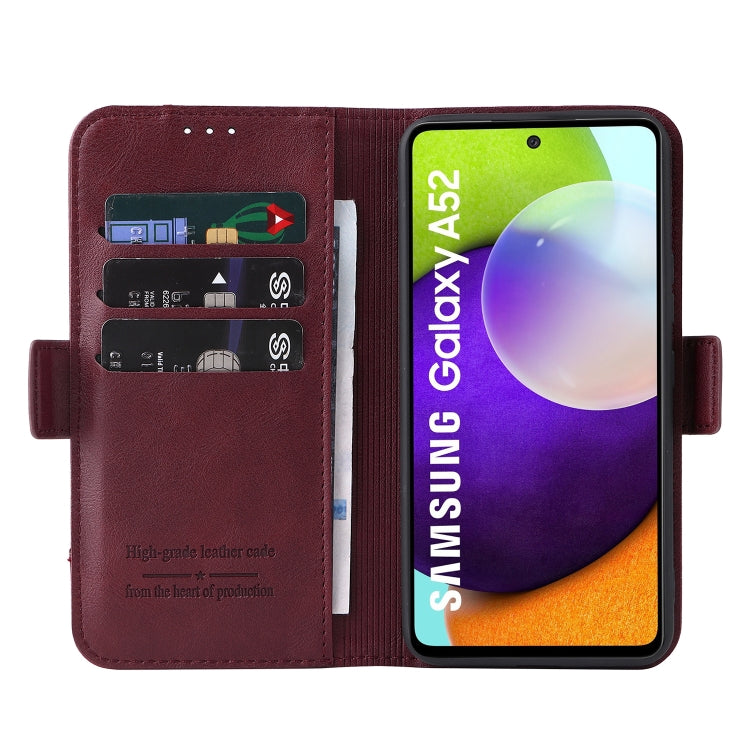 For Samsung Galaxy A52  5G / 4G Dual Buckle Card Wallet Calf Leather Phone Case