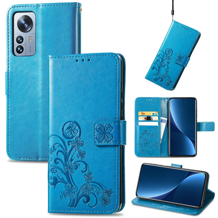 For Xiaomi 12 Pro Four-leaf Clasp Embossed Buckle Leather Phone Case